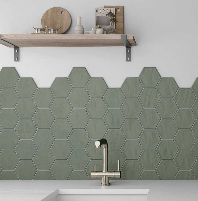 Bonita 5x6 Green Hexagon Porcelain Tile