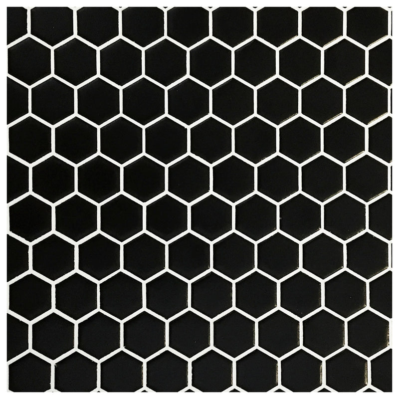 Makai 1" Hexagon Black Gloss Mosaic Tile