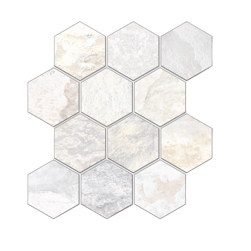 Meta Slate 4" Hexagon Textured White Mosaic