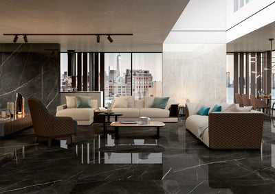 Marvel Calacatta Black Polished Porcelain Slab