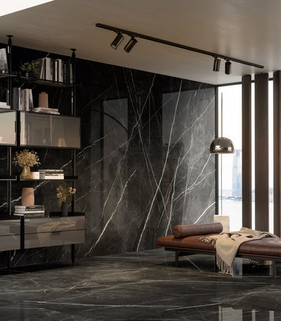 Marvel Calacatta Black Polished Porcelain Slab