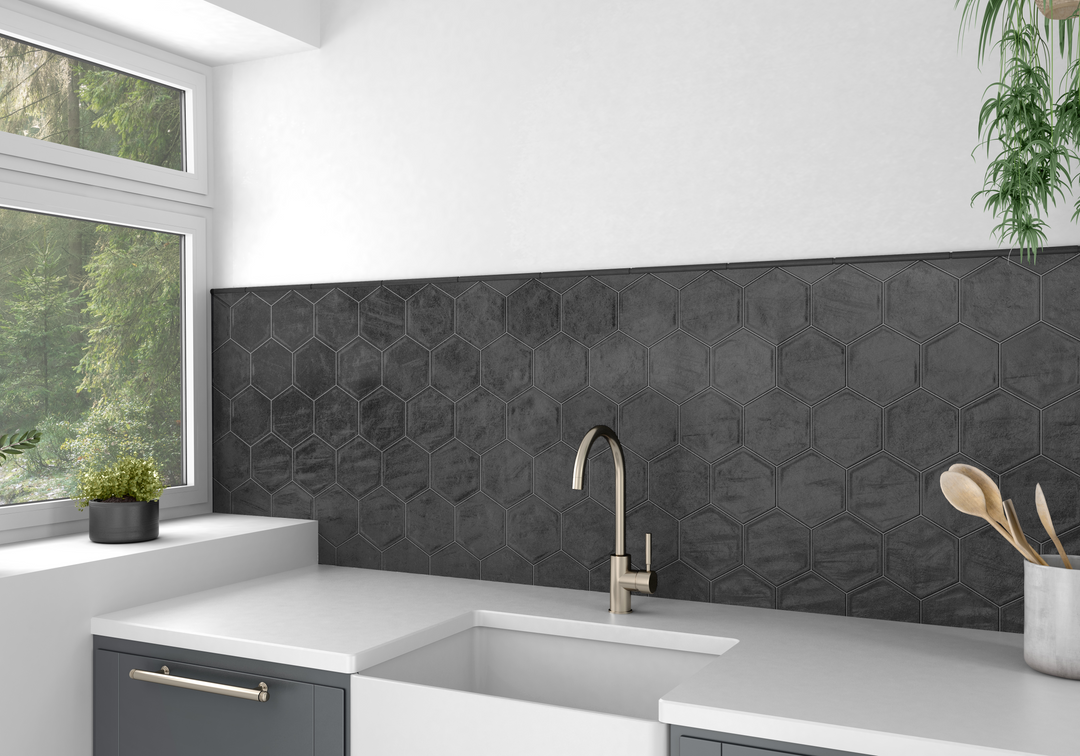 Bonita 5x6 Black Hexagon Porcelain Tile | Tile Market of Delaware