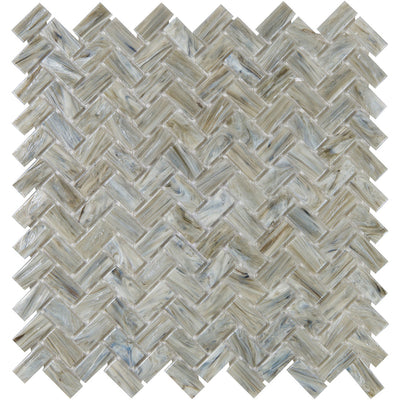 Luxe Allure Driftwood Herringbone Mosaic Glass Tile