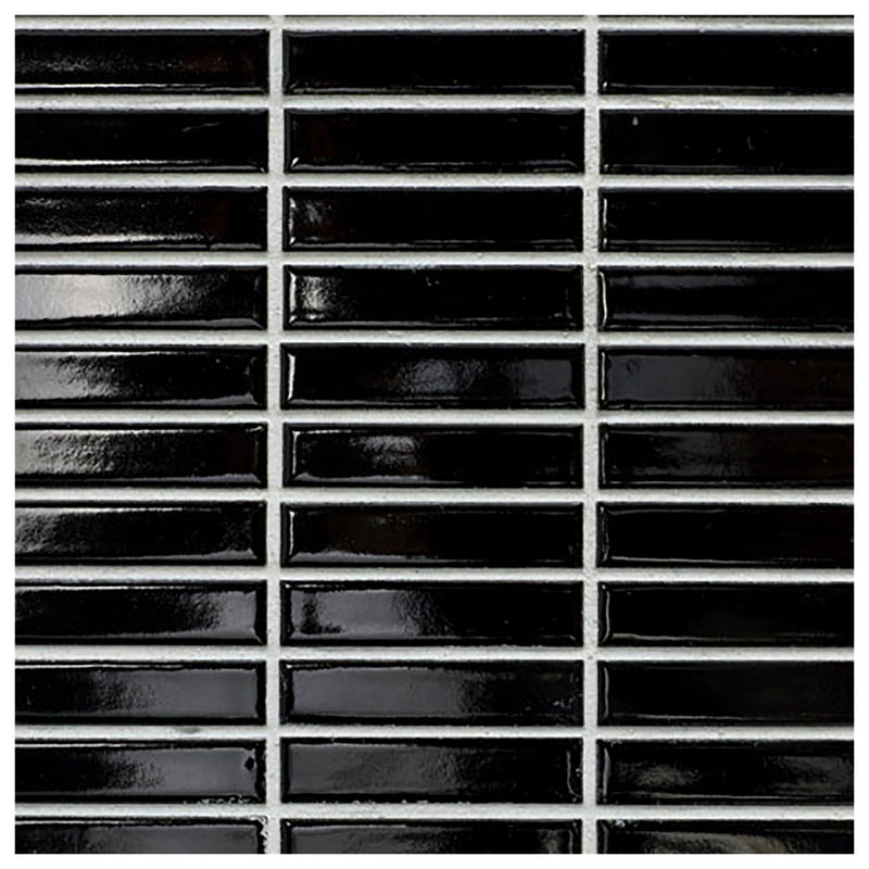 Makai Stacked Black Gloss Mosaic Tile