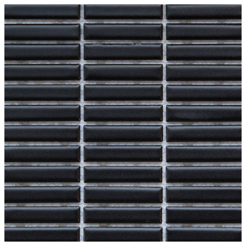 Makai Stacked Black Matte Mosaic Tile