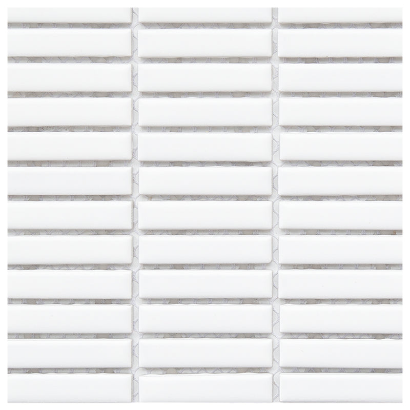 Makai Stacked White Matte Mosaic Tile