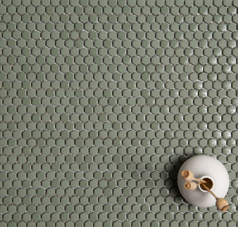 Micro Hex Sage Glass Mosaic Tile