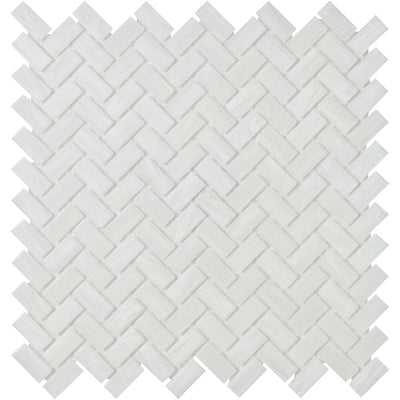Luxe Allure Ocean Foam Herringbone Mosaic Glass Tile