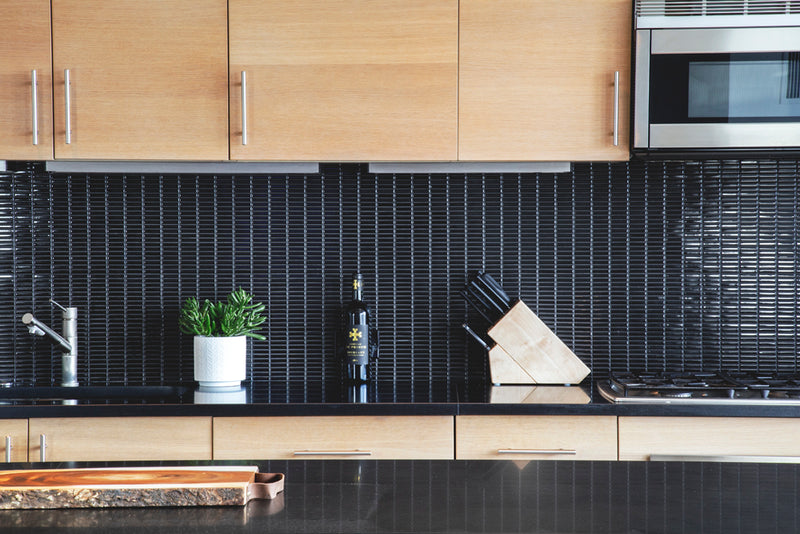 Makai Stacked Black Gloss Mosaic Tile