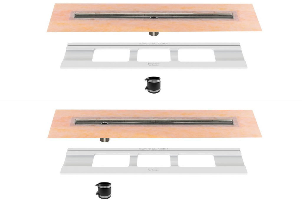 Schluter Systems Kerdi-Line Waterproof Shower Drain Kit, Tileable Center Outlet Grate / 68" (170 Cm) KL1V60E170/KL1DRE170