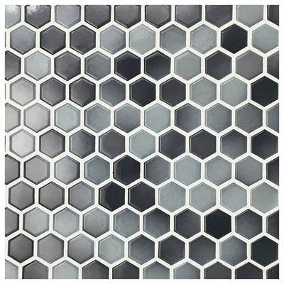 Makai 1" Hexagon Grey Mix Gloss Mosaic Tile