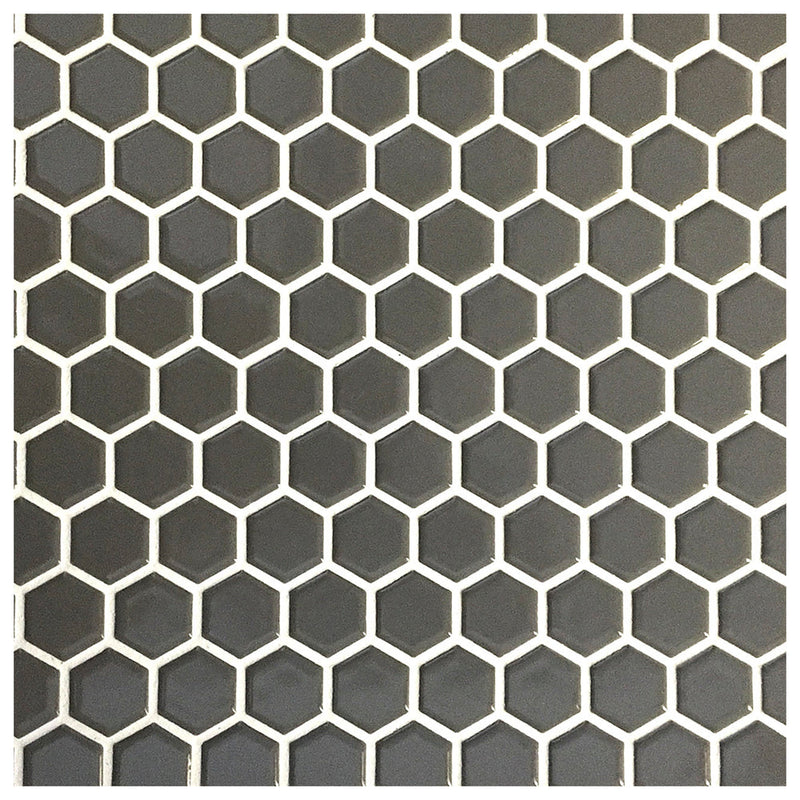 Makai 1" Hexagon Pewter Gloss Mosaic Tile