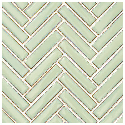Makai Herringbone 3/8 X 2 Jadite Gloss Mosaic Tile