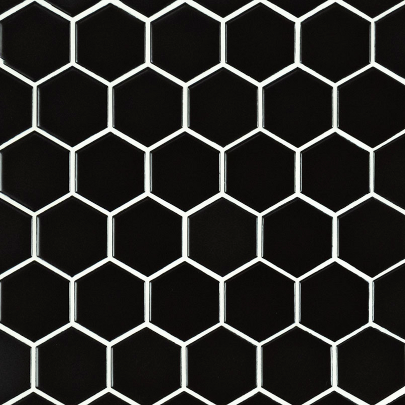 Luxe Hex 1 1/2" Black Matte Mosaic Ceramic Tile