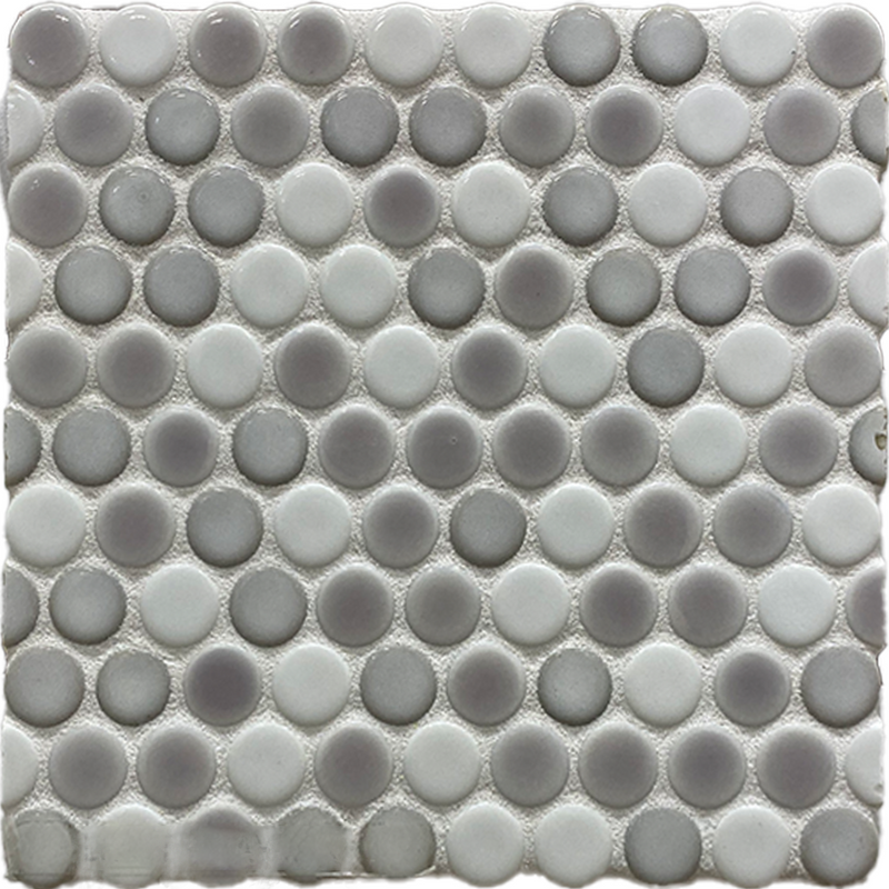 Luxe 3/4" Pennyround Light Gray Mix Gloss Porcelain Mosaic Tile