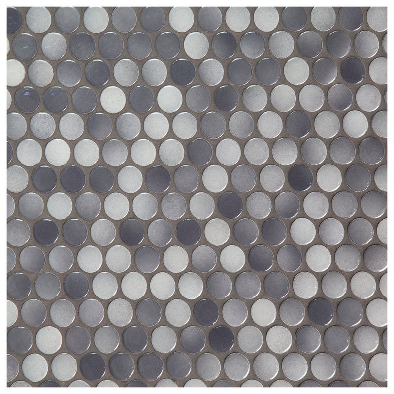 Makai 3/4" Pennyround Grey Mix Gloss Mosaic Tile