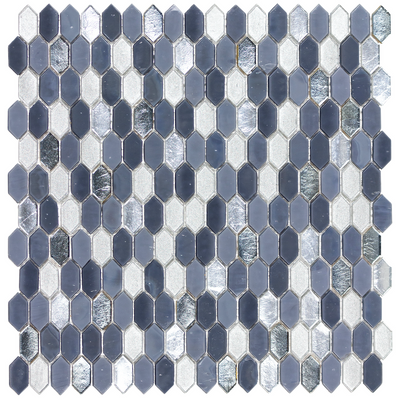 Shimmer 1-1/8" Mini Picket Blue White Metallic & Glass Mosaic Tile