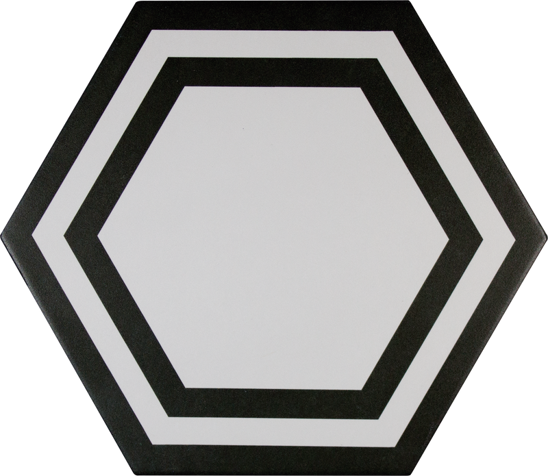 Solid Hex 8X9 Hexagon Black Deco Pattern Porcelain Tile
