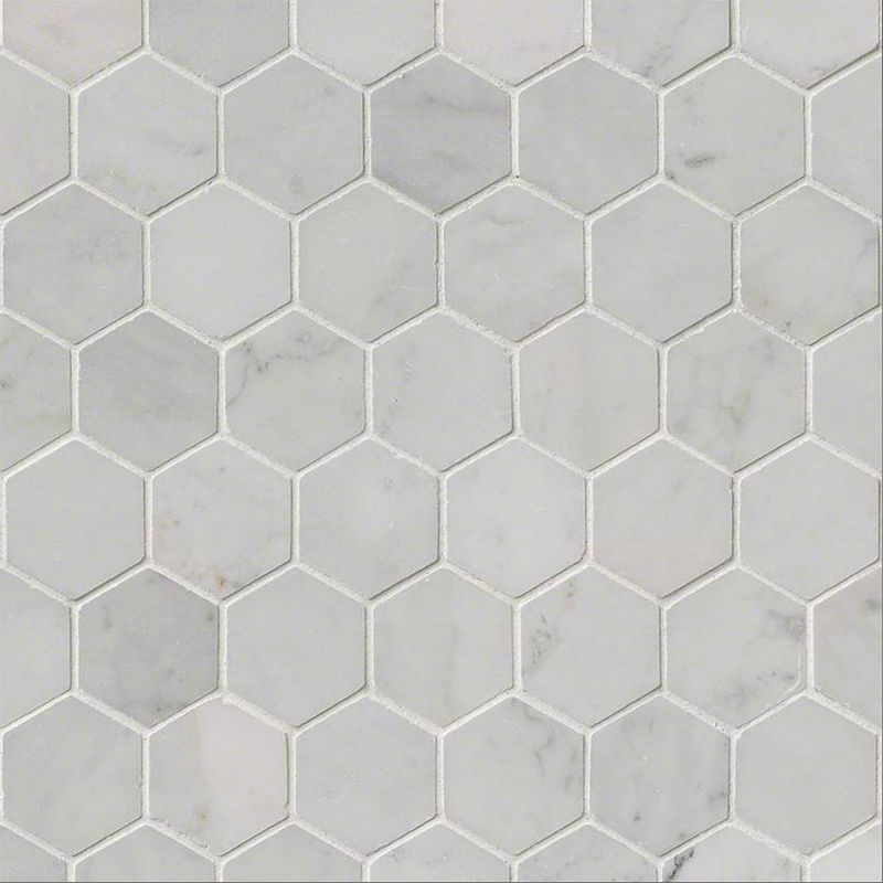 White Carrara 2" Hexagon Marble Mosaic Tile