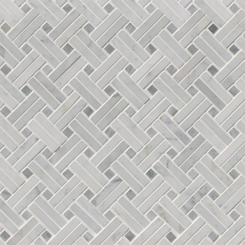 White Carrara Basketweave Polished Marble Mosaic Tile